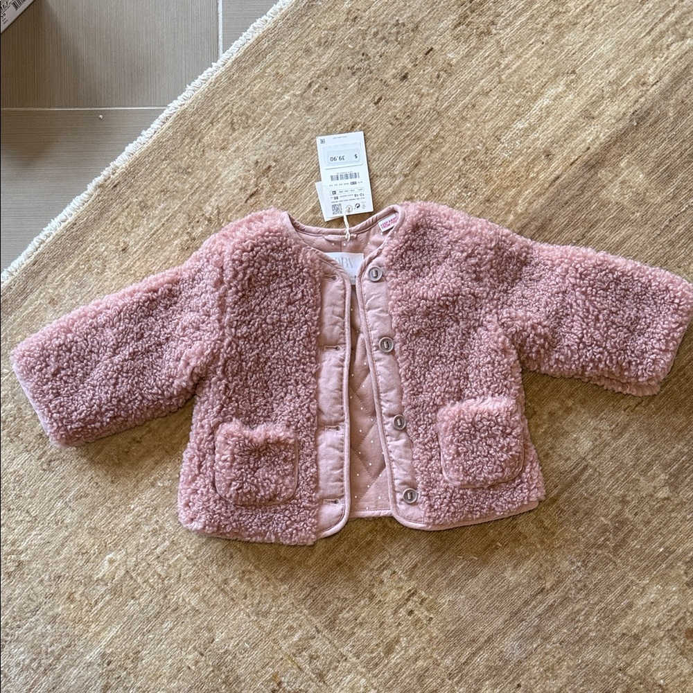 Zara Pink Fleece Kids Puffer Jacket